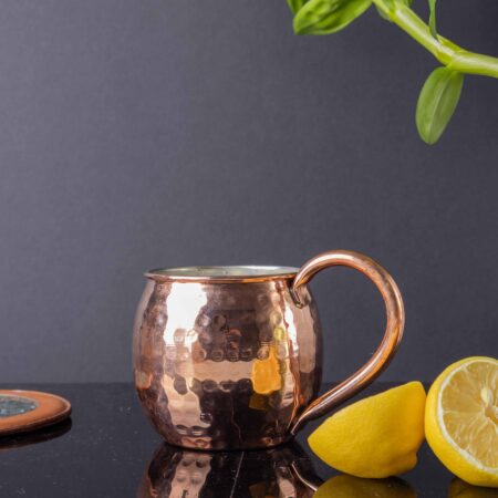 Handmade Copper Mug – 360ml, 0.8 mm thick, tin-plated interior.